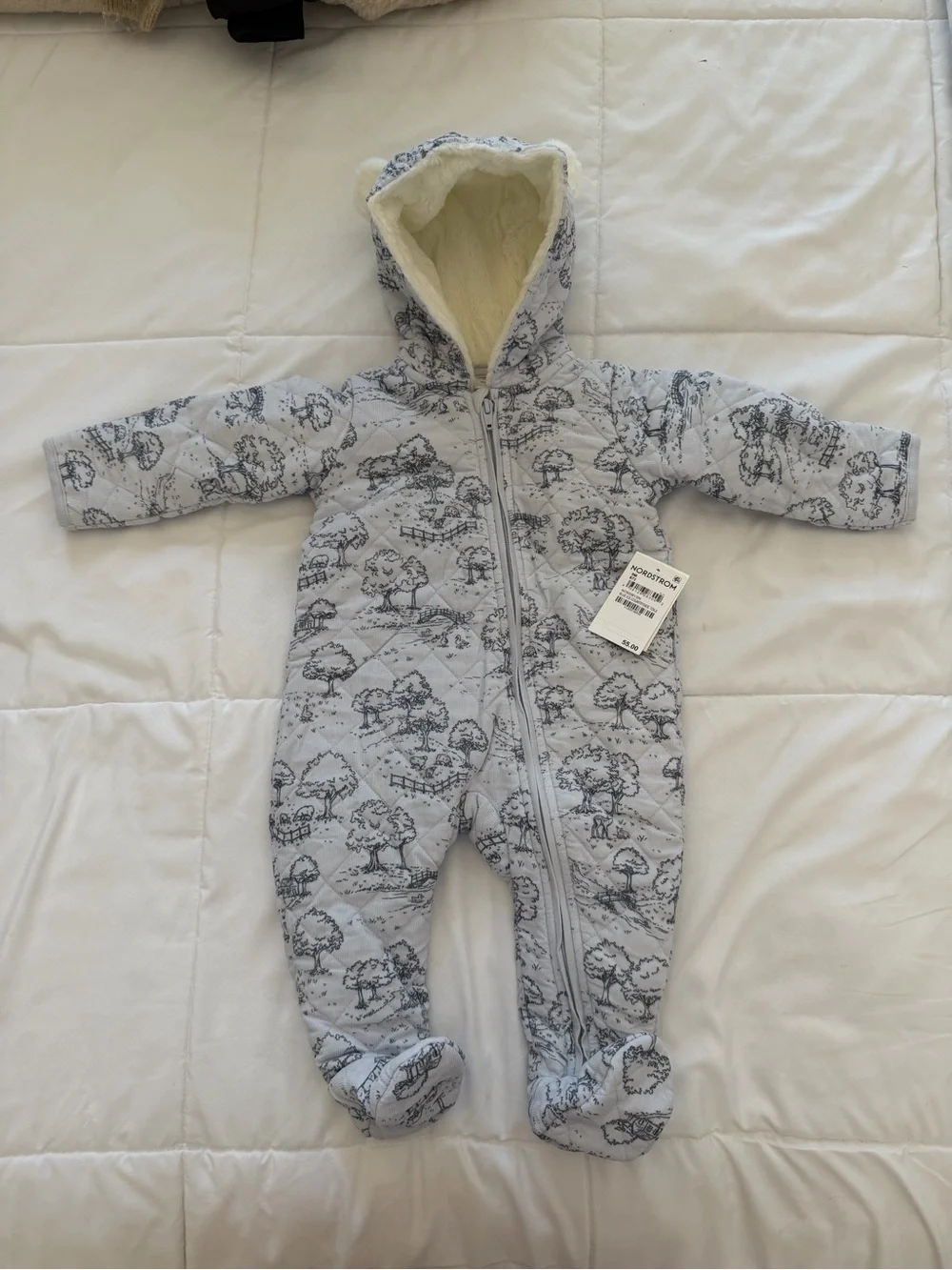 Nordstrom Light Gray Quilted Baby One-Piece with Tree Print